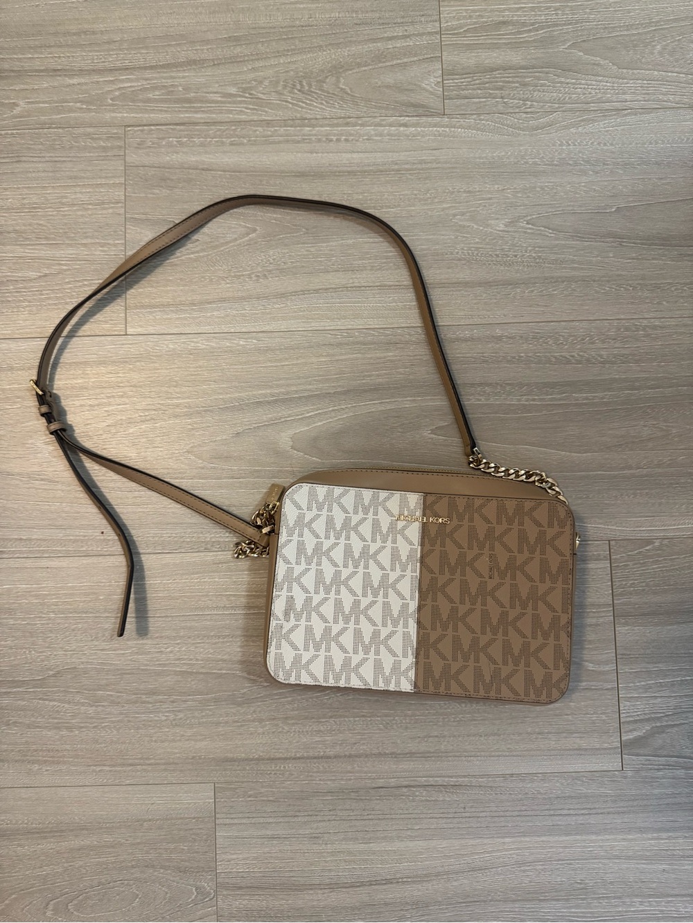 Michael Kors Neutral Taupe Shoulder Bag with Gold Hardware